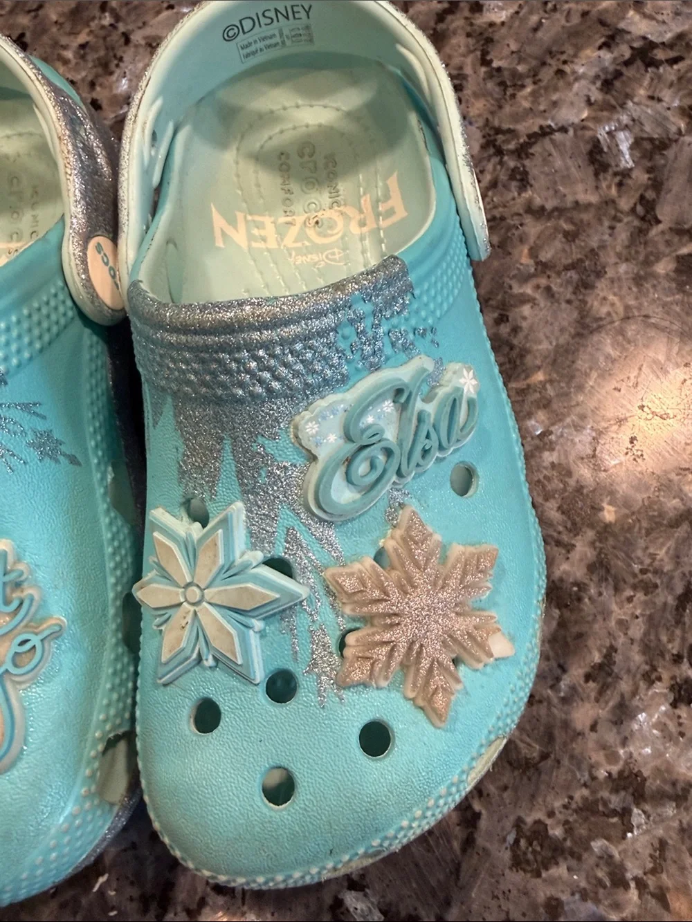 Disney Frozen Girls' Light Teal Slip-On Crocs with Charms